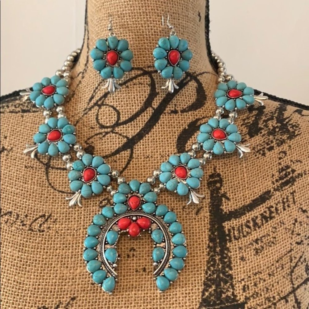 Squash Blossom Southwestern Necklace & Earrings